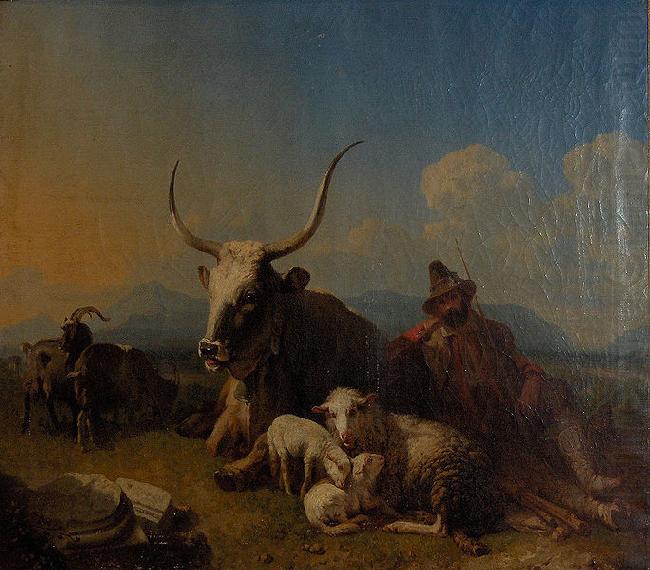 Shepherd with animals in the countryside, Eugne Joseph Verboeckhoven